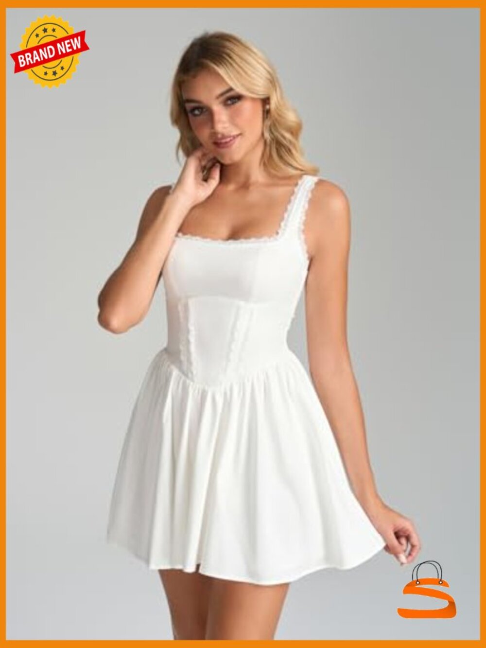 Lace Floral Corset Mini Dress Bow Tie Smocked Flowy Short Graduation Dress - Picture 4 of 6